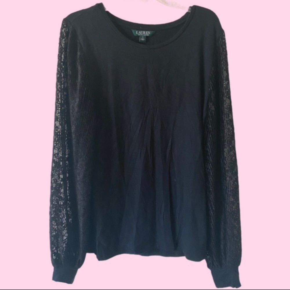 Ralph Lauren black blouse with lace long sleeves